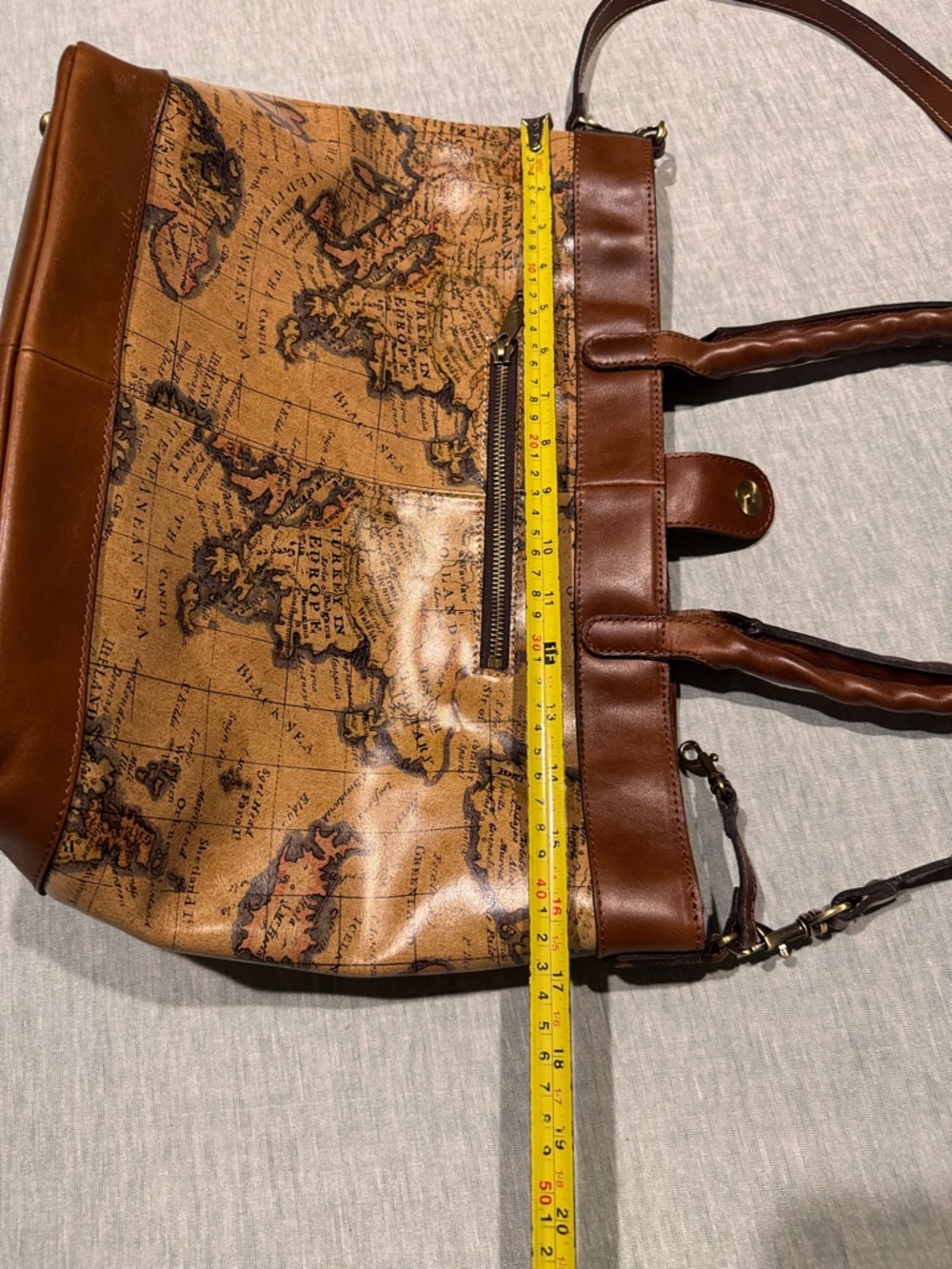 Patricia Nash Map Print Leather Tote in Tan and Brown - Picture 11 of 13